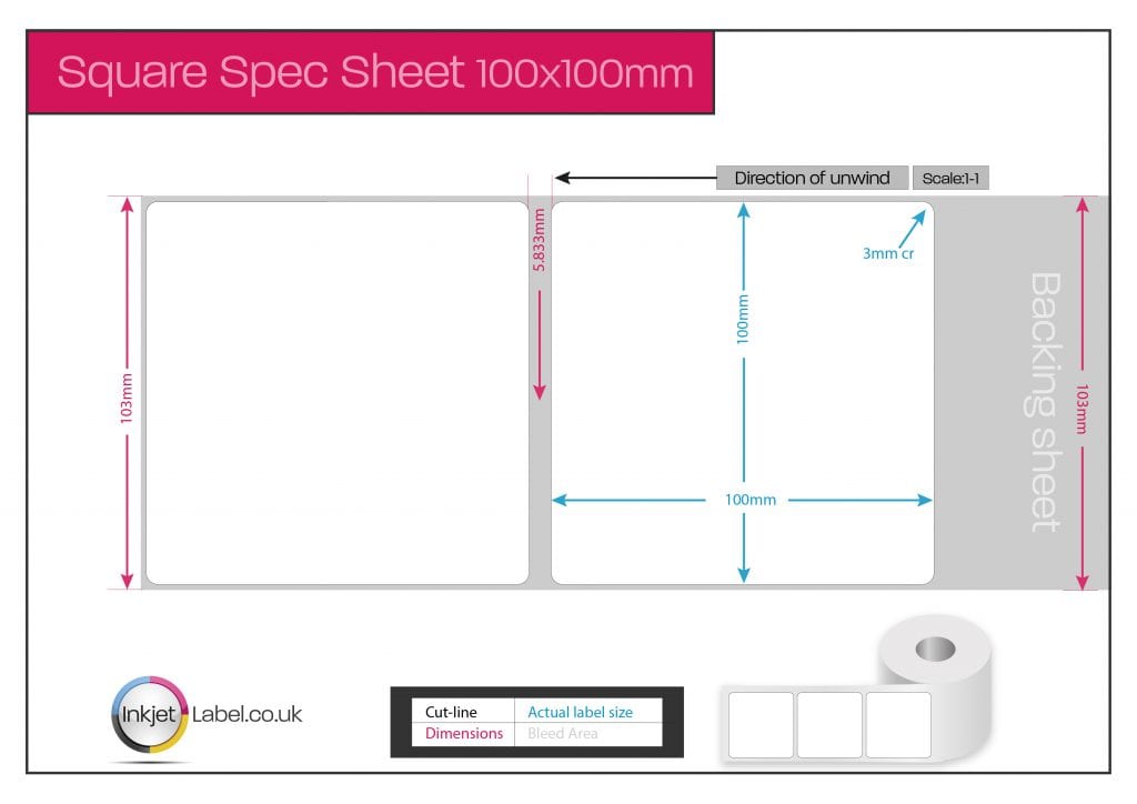 Square 100mm x 100mm inkjet label in Matt or Gloss